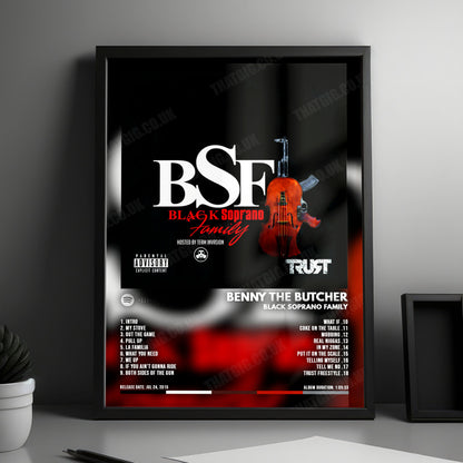 Benny The Butcher "Butcher Black Soprano Family" Album Cover Poster - with Complete Tracklist