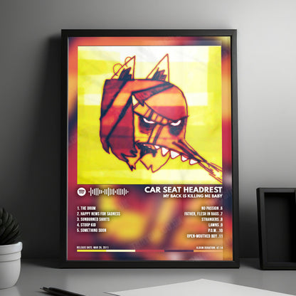 Car Seat Headrest "Headrest My Back Is Killing Me Baby" Album Cover Poster - with Complete Tracklist