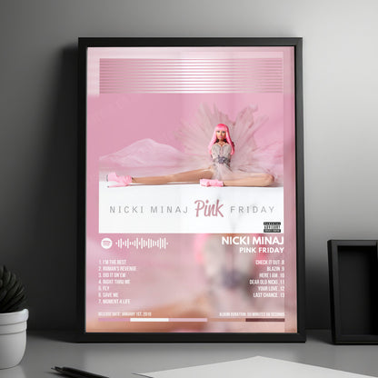 Nicki Minaj "Pink Friday" Album Cover Poster - with Complete Tracklist