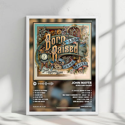 John Mayer "Born and Raised" Album Cover Poster - with Complete Tracklist