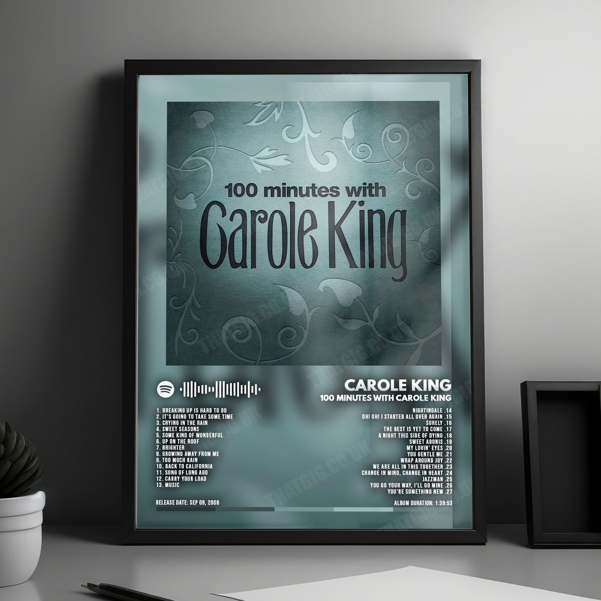 Carole King "100 Minutes With Carole King" Album Cover Poster - with Complete Tracklist
