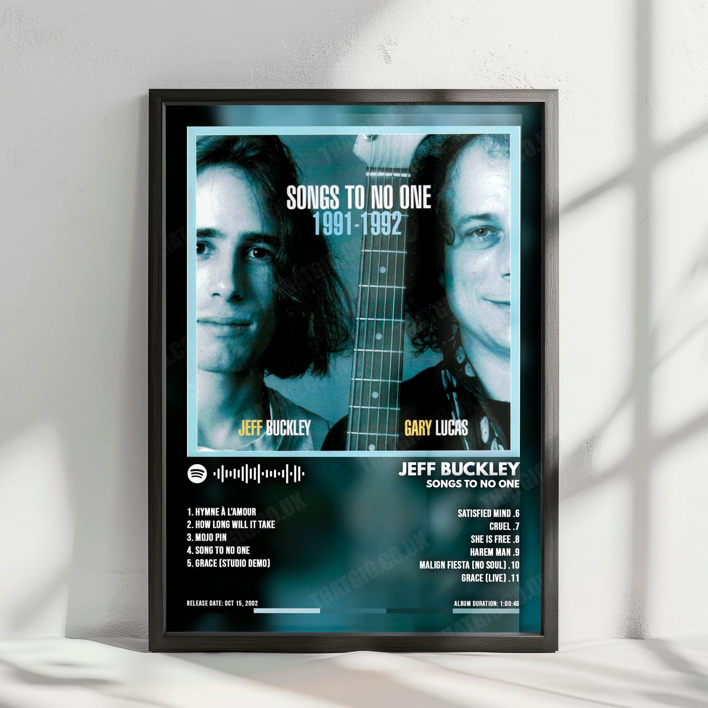 Jeff Buckley "Songs To No One" Album Cover Poster - with Complete Tracklist