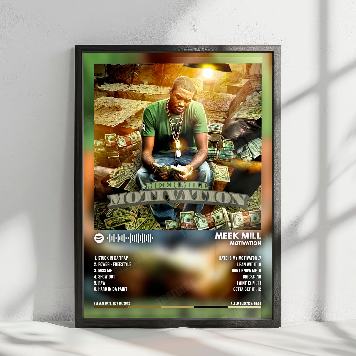 Meek Mill "Motivation" Album Cover Poster - with Complete Tracklist