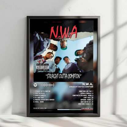 N.W.A "Straight Outta Compton" Album Cover Poster - with Complete Tracklist