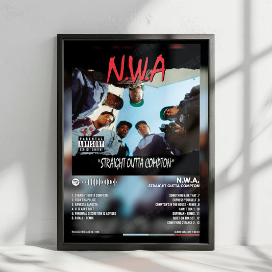 N.W.A "Straight Outta Compton" Album Cover Poster - with Complete Tracklist