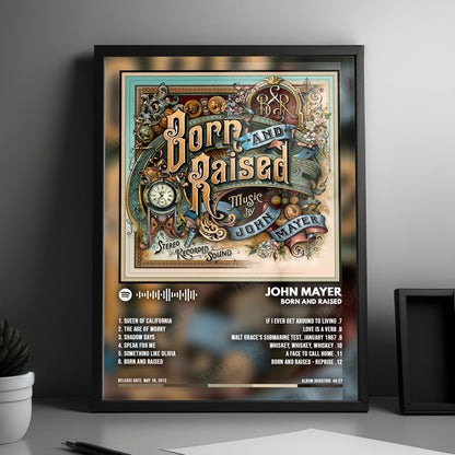 John Mayer "Born and Raised" Album Cover Poster - with Complete Tracklist